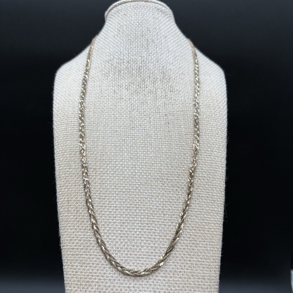 Sterling Silver 925 Braided Sparkle Foxtail Chain Necklace 20 Inch 3mm